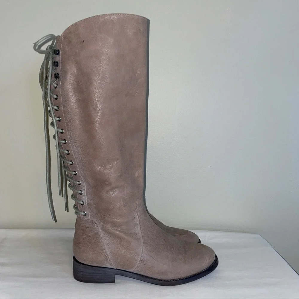 Joie slow ride tall lace-up knee high riding boots - Picture 2 of 9